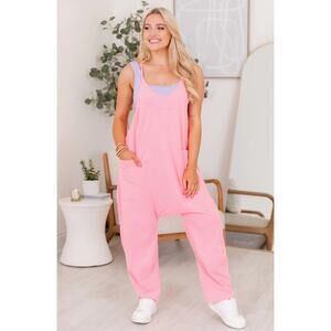 Pink Lily NWT Day In The Life Neon Pink Slouchy Relaxed Fit Dropped Jumpsuit XS